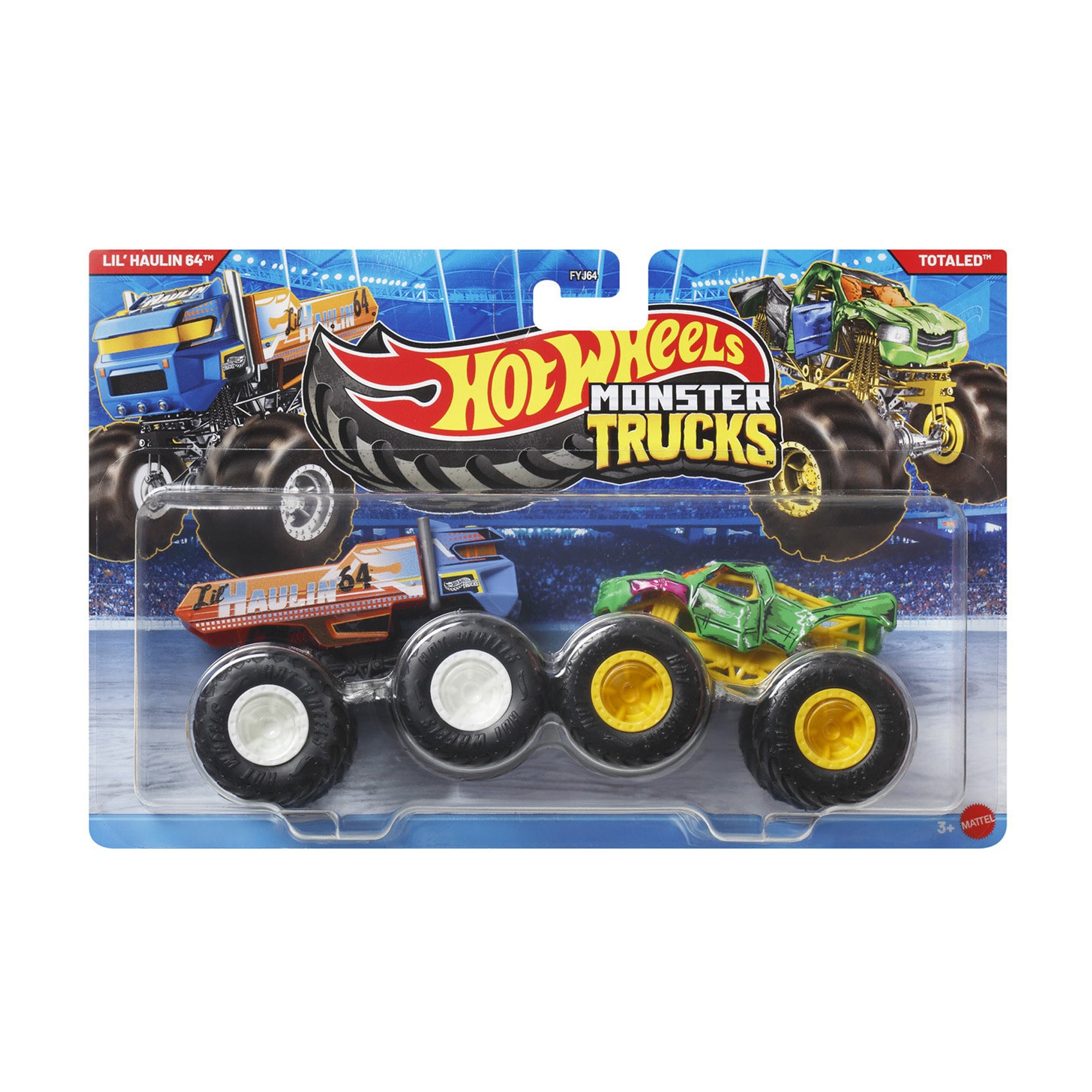 Набір машинок-позашляховиків Hot Wheels Monster Trucks Lil Haulin 64/Totaled, помаранчева та зелена, від 3 років (FYJ64)